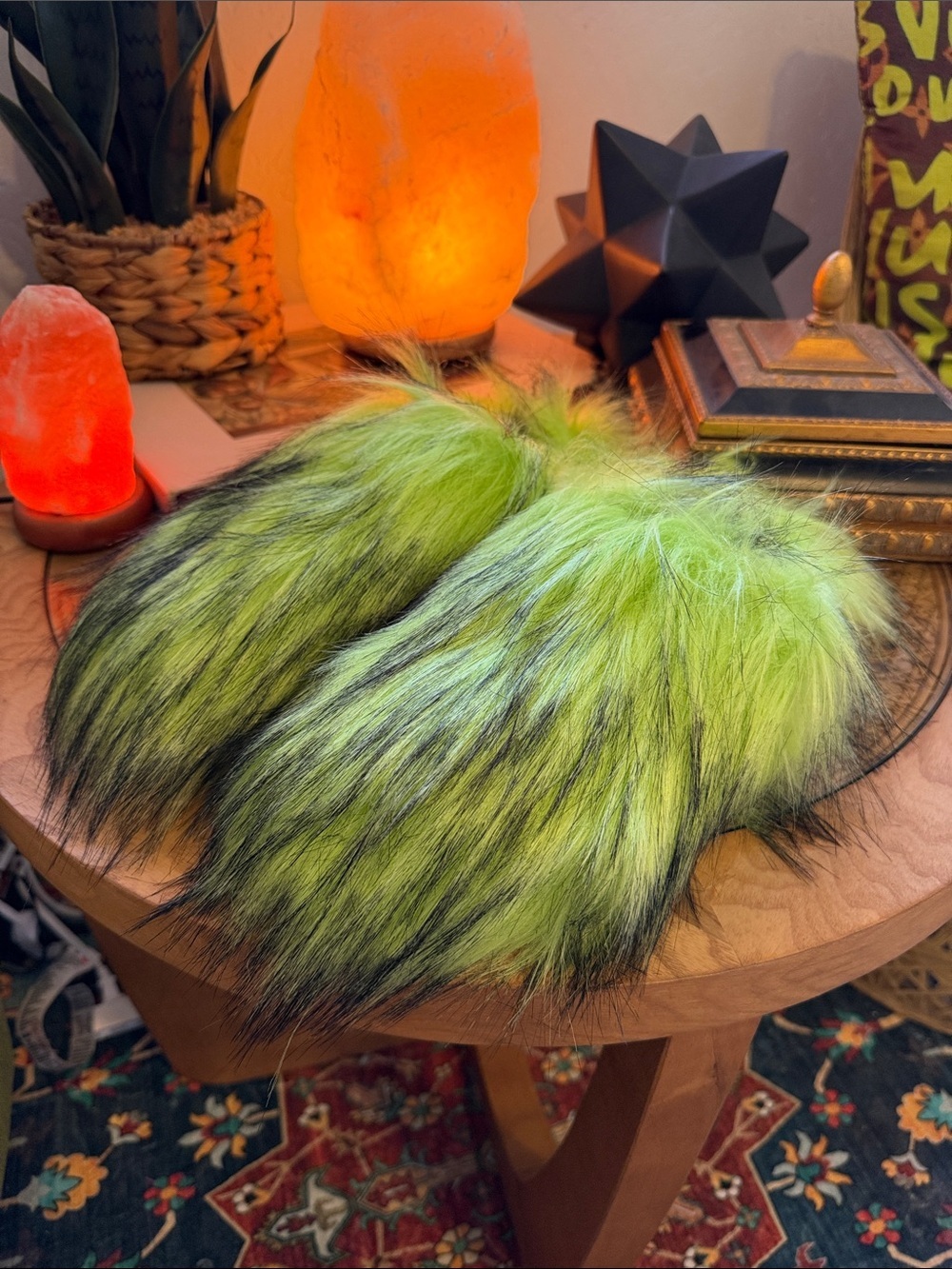 Neon Green Faux Fur Slip-On Women's Slippers